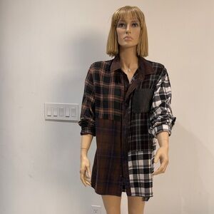 Loewe shirt long sleeve Patchwork Plaid Shirt in Brown and Black sz 40